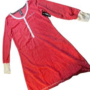 BEBE Long Sleeve Pink and White Polka dotted Sleep Dress